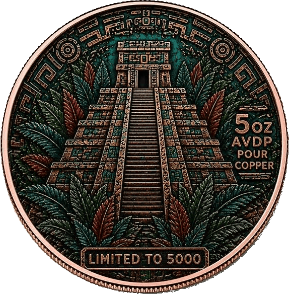 Aztec Sun Calendar 5 oz Colorized Copper Round — back