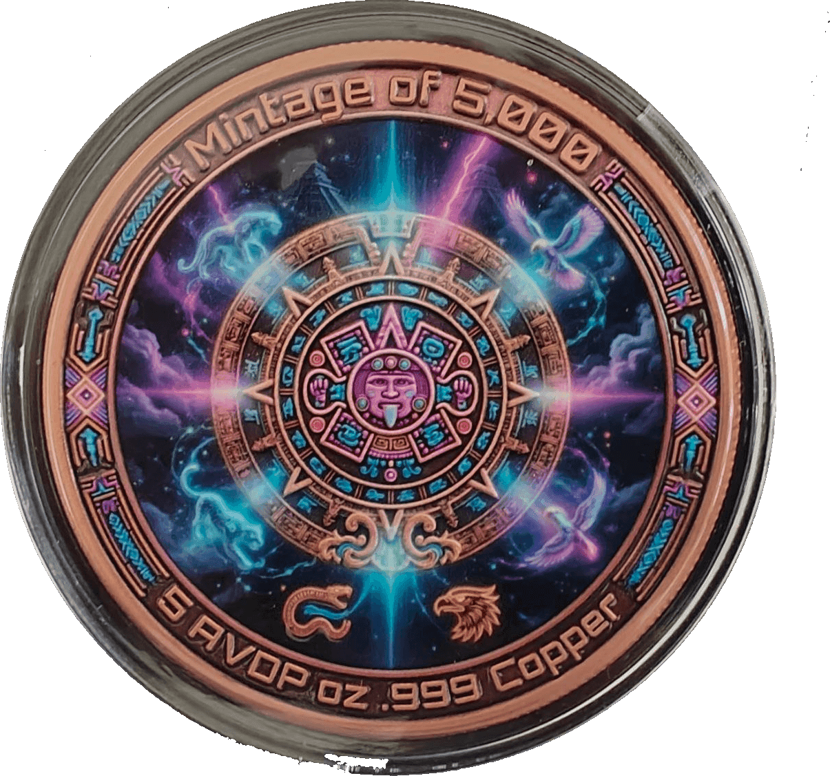 Aztec Dragon Warrior 5 oz Colorized Copper Round — back