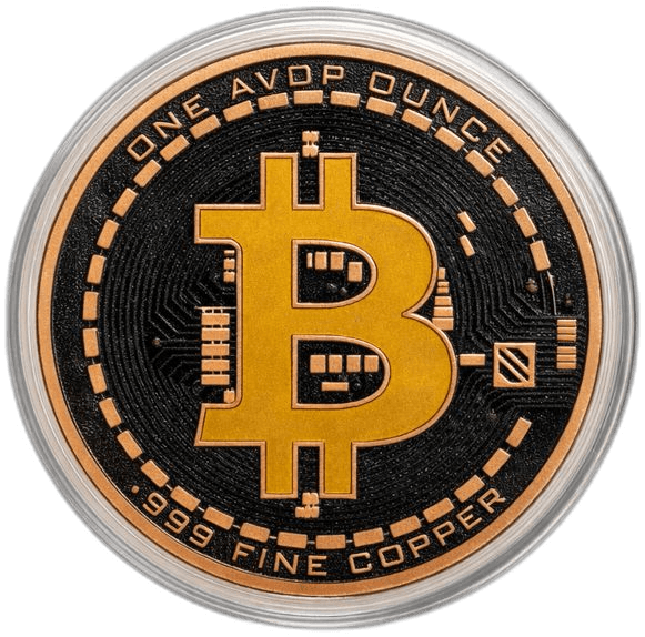 Bitcoin 1 AVDP oz .999 Fine Copper Round — front