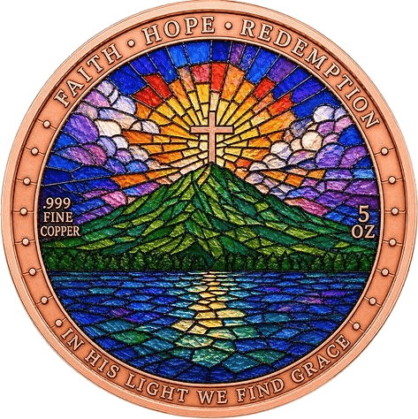 Christ the Redeemer Stained Glass 5 AVDP oz Copper Round — back