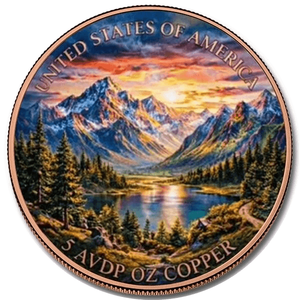 5 AVDP oz Copper Round — Eagle & Mountain — back