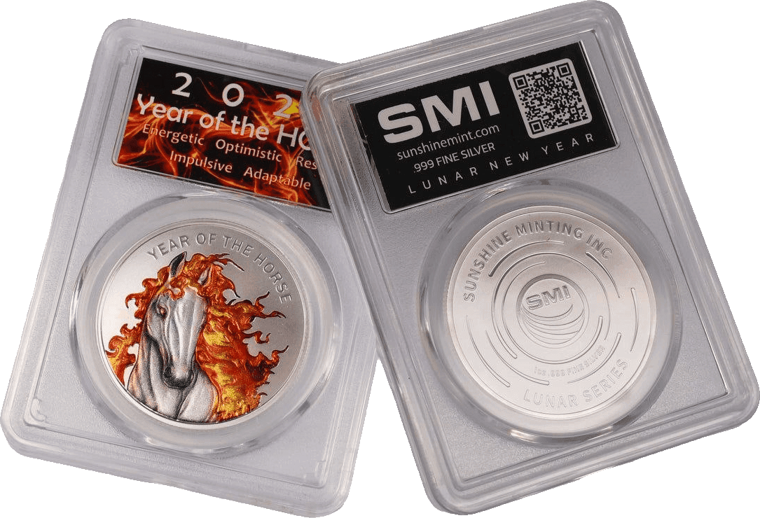 Fire Horse 1 oz Colorized .999 Silver — Lunar Series — In Slab