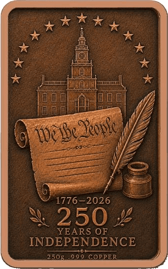 Statue of Liberty 250th Anniversary 250g Colorized Copper Bar — back