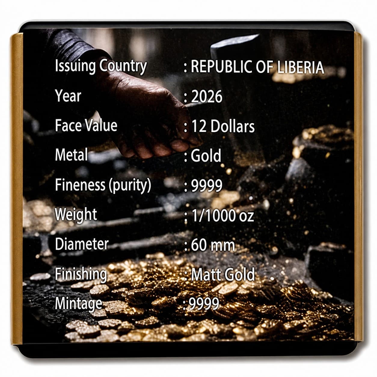 2026 Liberia 1/1000 oz Gold Smiley Round — Spec Card