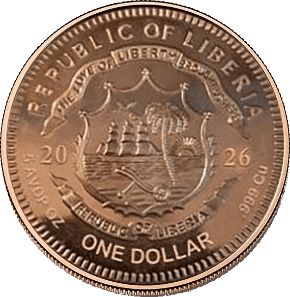 Liberia Zeus 5 oz Colorized Copper Round — back