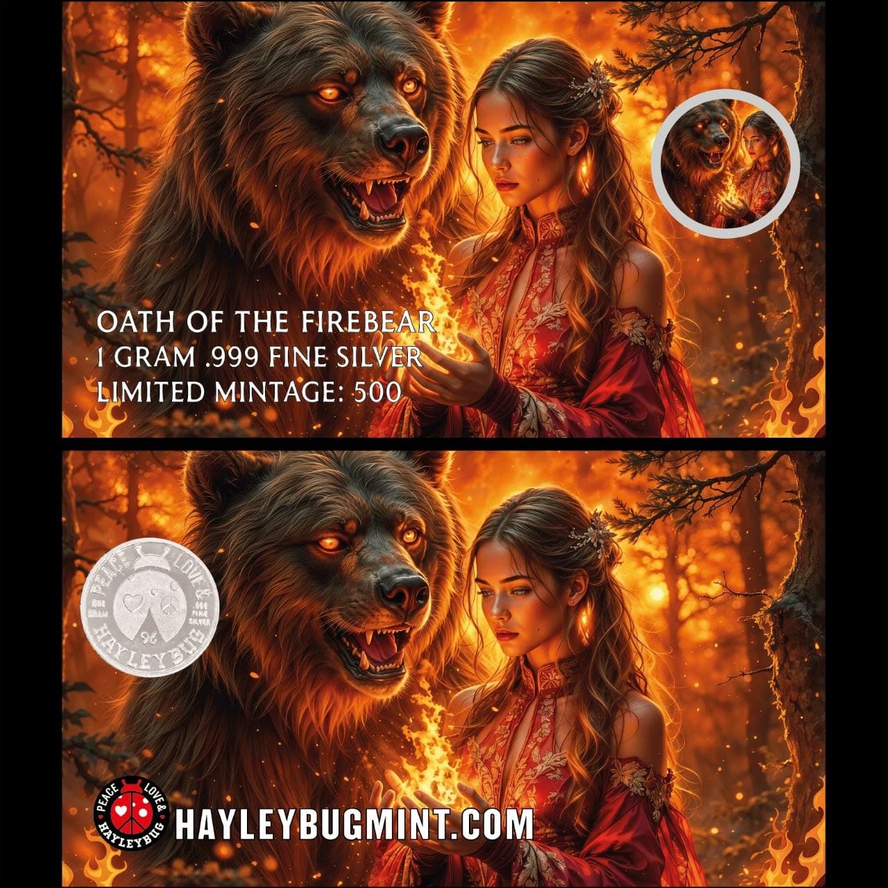 Oath of the Firebear 1g .999 Silver — HayleyBug Mint — back