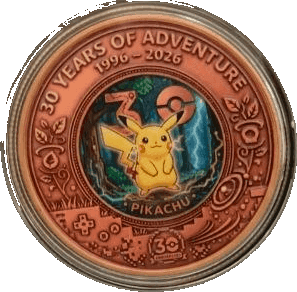 Pikachu β 30 Years of Adventure 1 oz Colorized Copper β front