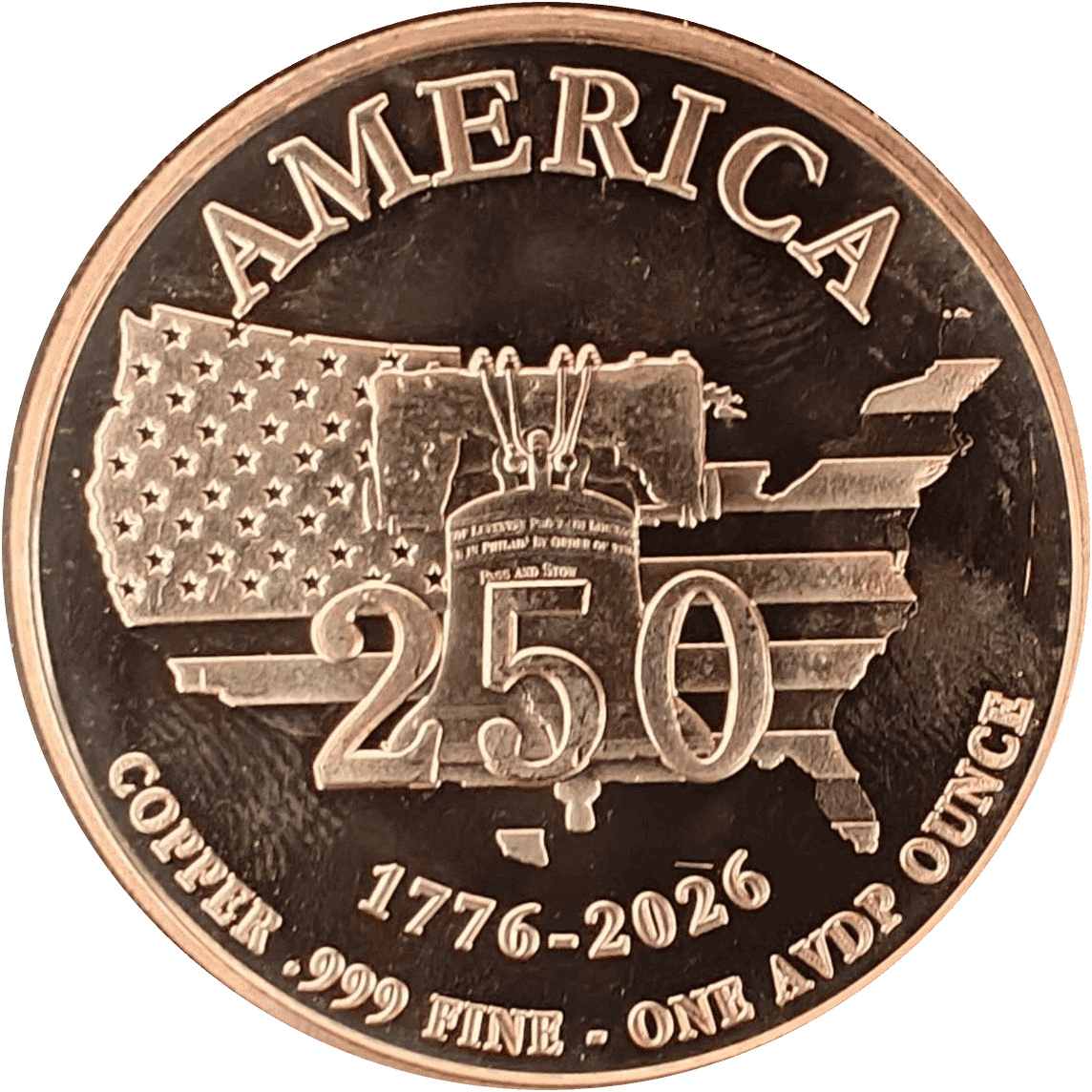 USA Quarter Millennium 1776-2026 1 AVDP oz Copper Round — back