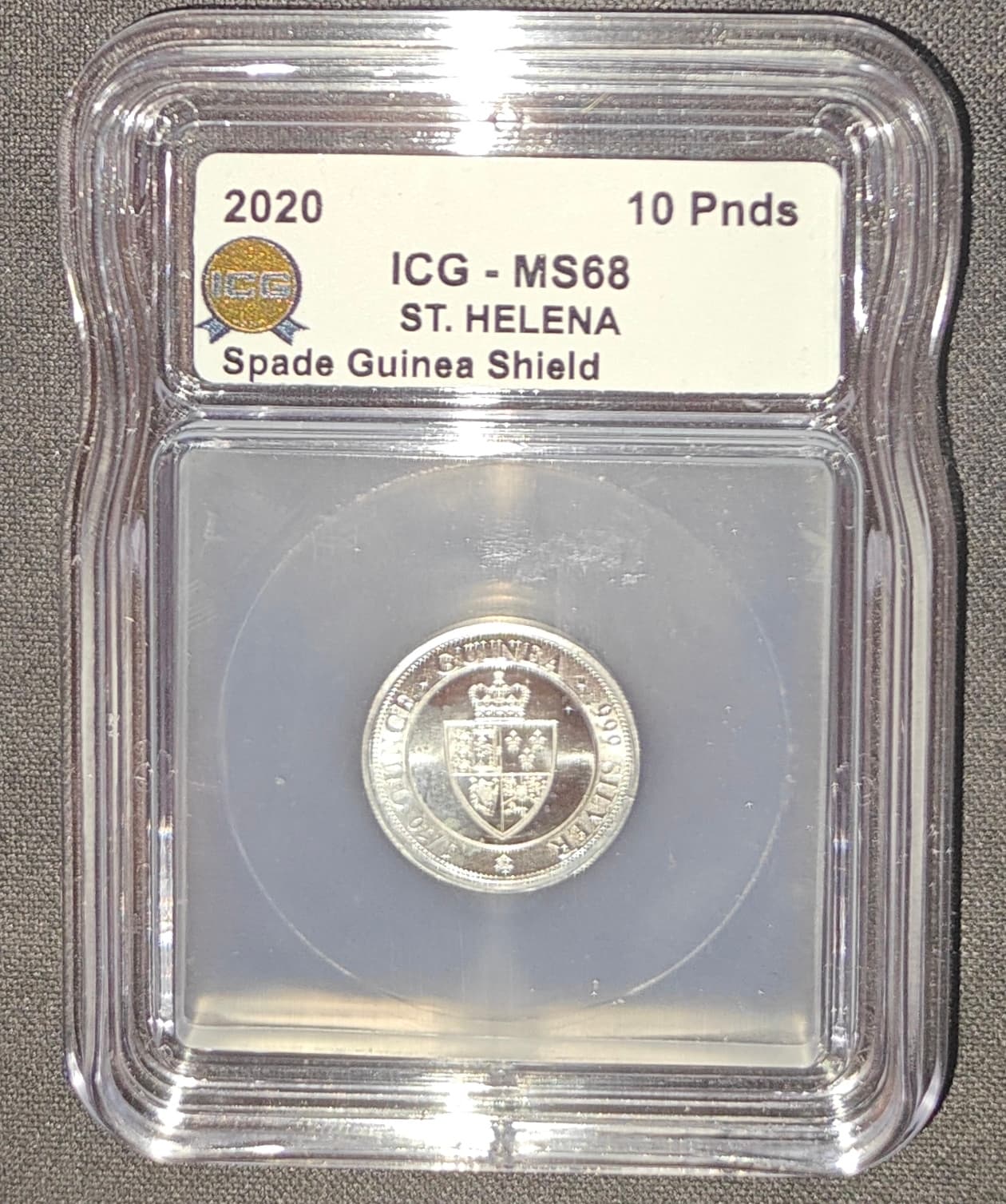 2020 St. Helena Spade Guinea Shield 10 Pounds β ICG MS68 β front