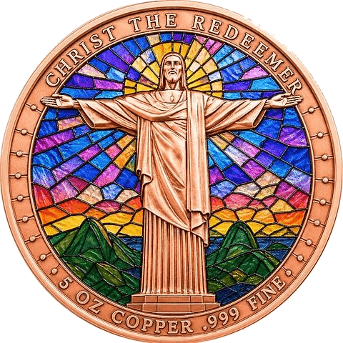 Christ the Redeemer Stained Glass 5 AVDP oz Copper Round β front