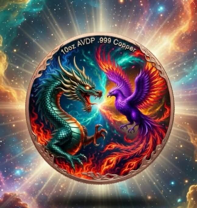 Dragon vs Phoenix 10 oz .999 Copper Round β front