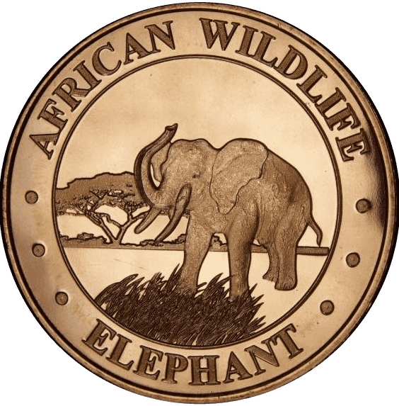 African Wildlife Elephant Round β 1 AVDP oz Copper β front