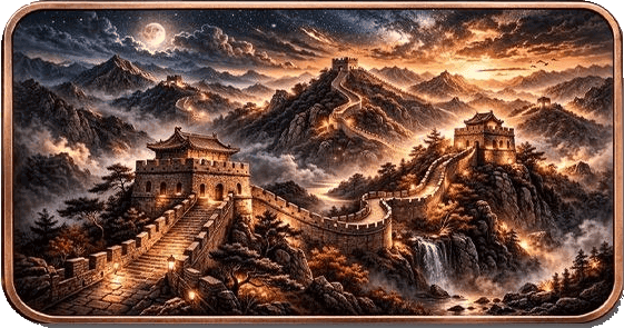 Great Wall of China 10 oz Colorized Copper Bar β front