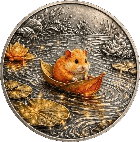 Hamster's Leaf Boat 1 oz Colorized Copper Round β front