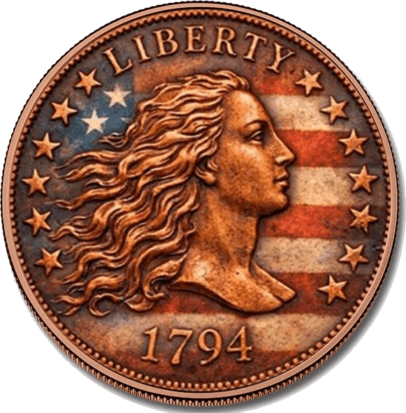 Flowing Hair Liberty 5 oz Colorized Copper Round β 1794 β front