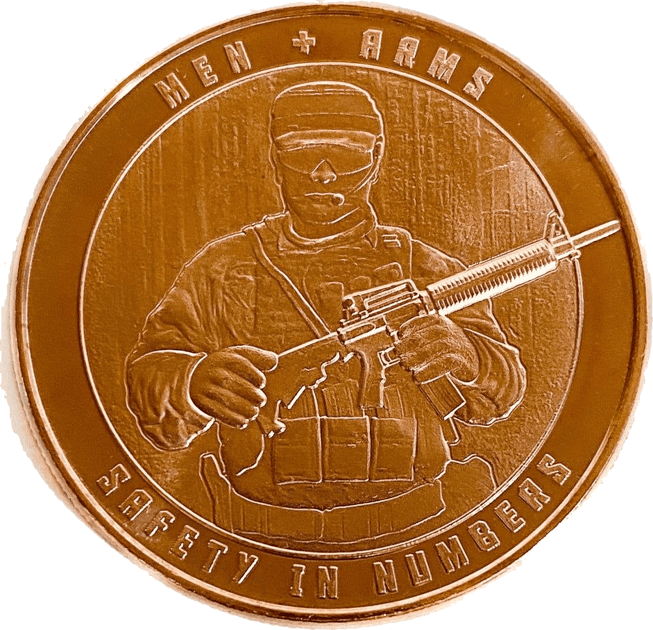 Men & Arms 1 AVDP oz Copper Round β Safety In Numbers β front