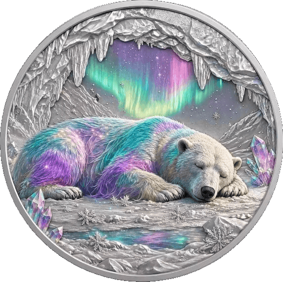 Sleeping Polar Bear 1 oz Colorized Copper Round β front
