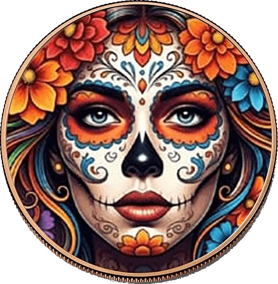 Liberia Sugar Skull Colorized 5 oz Copper Round β front