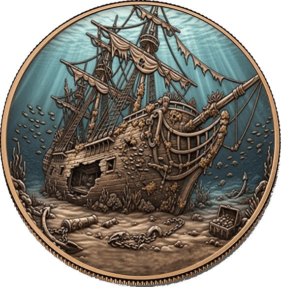 Sunken Shipwreck 5 oz Colorized Copper Round β front