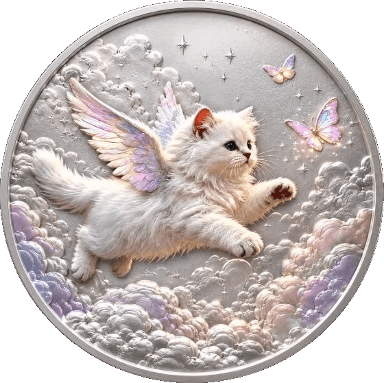 Winged Kitten 1 oz Colorized Copper Round β front